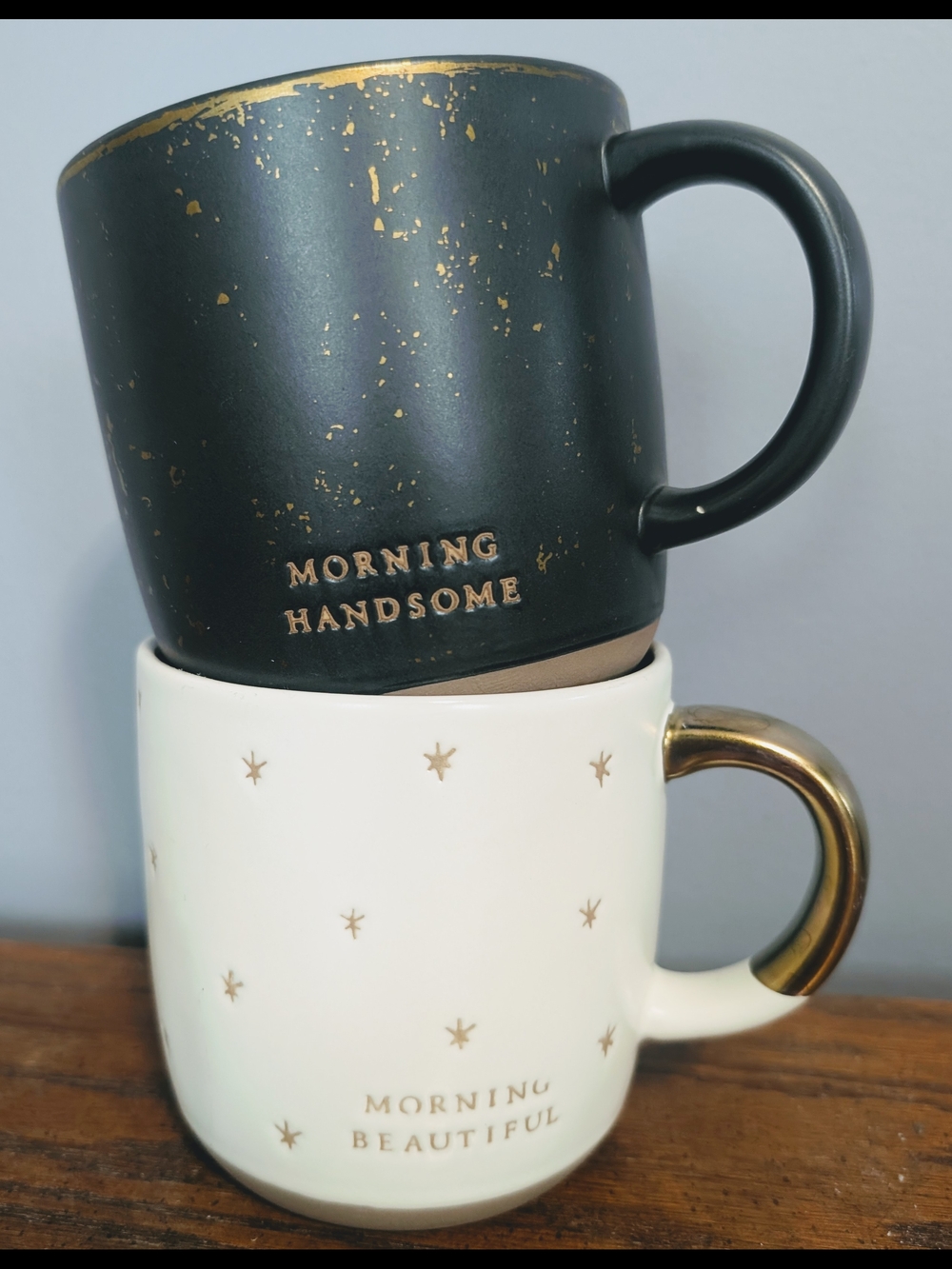 Morning Handsome and Morning Beautiful Ceramic Mug Set - Black & White